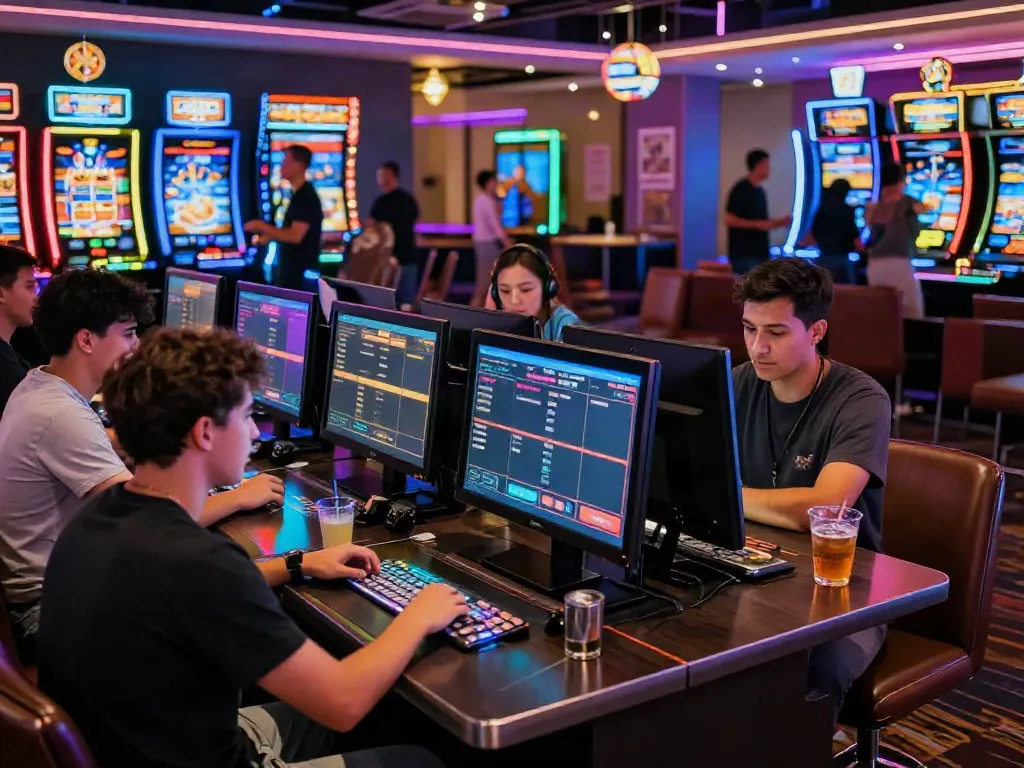 Players enjoying credit card casinos UK with vibrant screens and modern gaming.