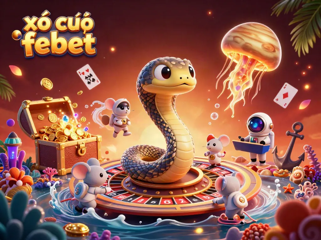Experience the excitement of xổ số febet with astronaut mice betting on a cosmic roulette wheel amidst vibrant underwater treasures.