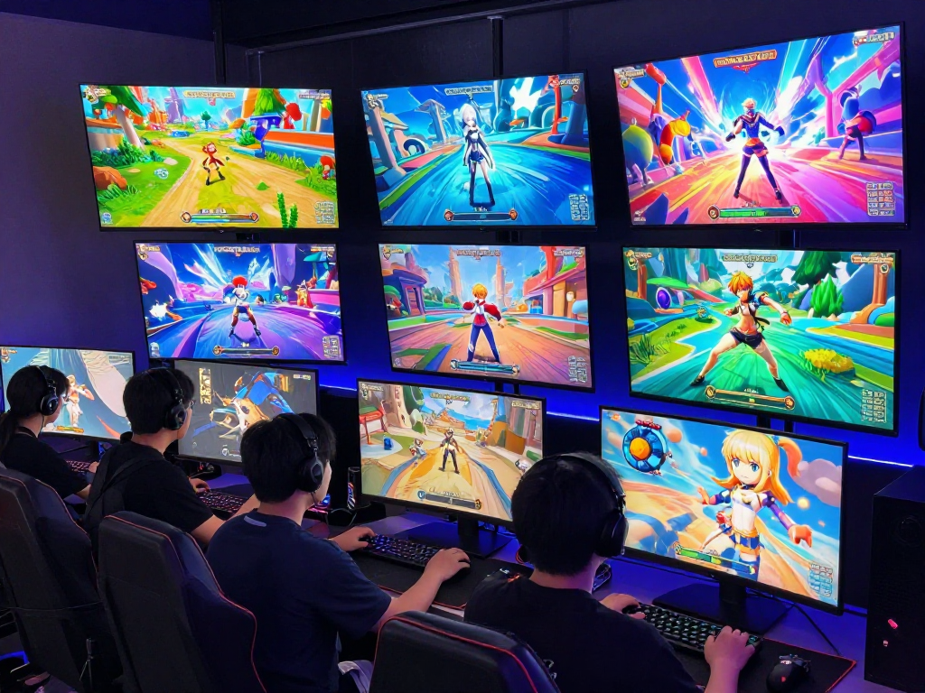 Engaging scene of players enjoying hentai games in a vibrant online gaming setup