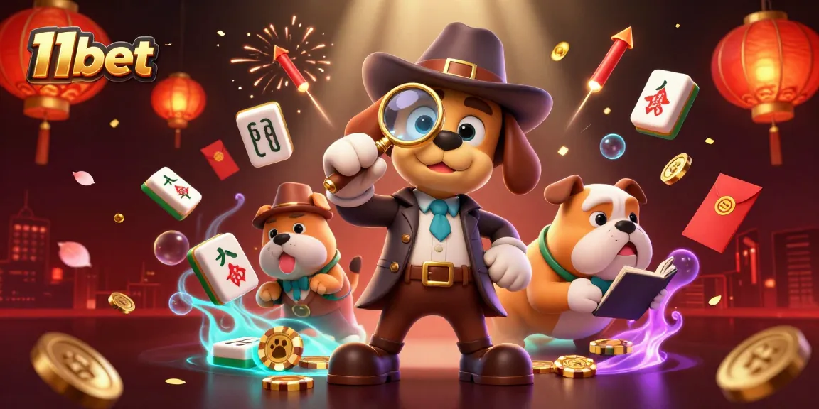 Engage with 11bet's thrilling gaming universe featuring detective characters amidst vibrant casino elements.