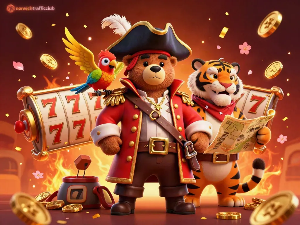 Spin to win with the vibrant norwichtrafficclub scene featuring 3D gaming characters and dynamic casino elements.