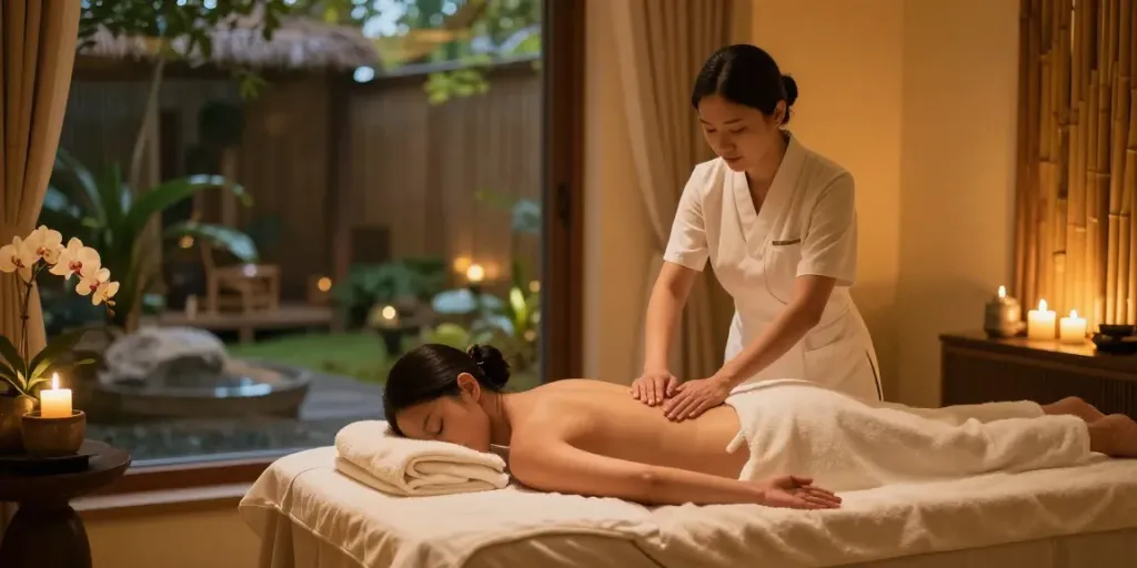 Nuru massage NYC near me at a luxurious spa treatment room offering serene relaxation and rejuvenation.