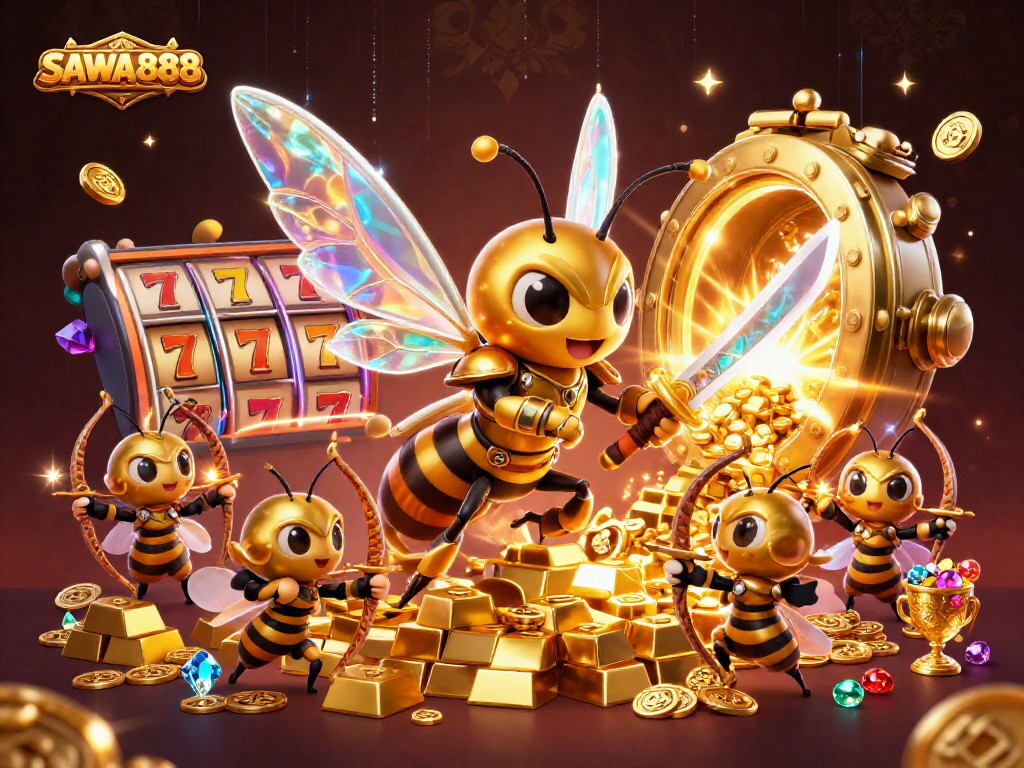 SAWA888 offers an exciting gambling experience with golden jackpots, slot reels, and immersive gameplay.