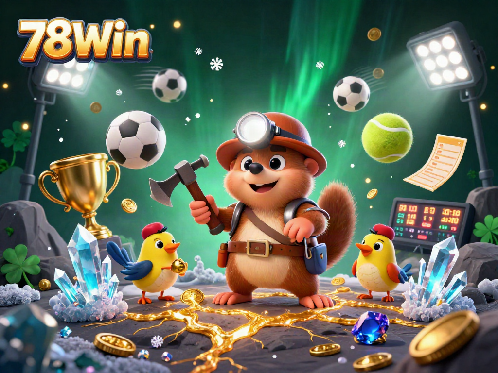 Engage in the thrilling world of 78Win as a treasure hunter explores a vibrant casino landscape.