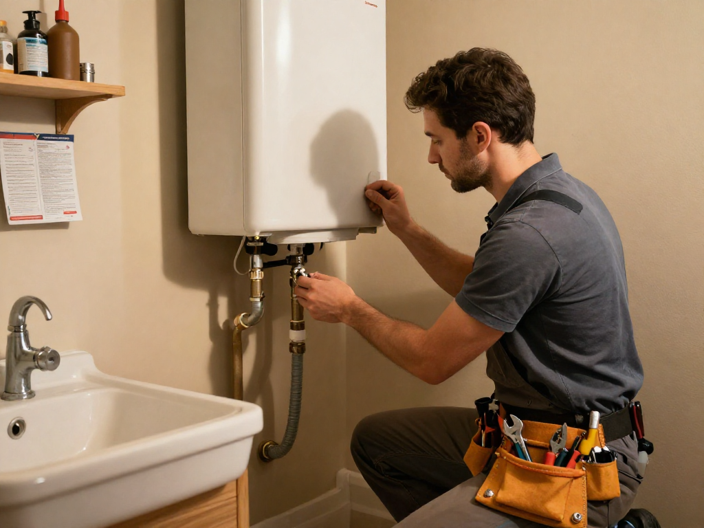 Expert plumber performing water heater repair Fort Worth in a cozy home environment.
