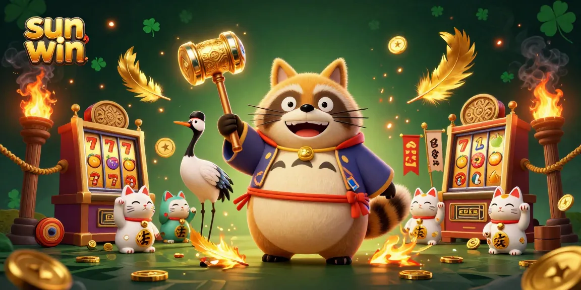 Join the cheerful tanuki and fortune cats in a sun win themed casino adventure with vibrant slots.